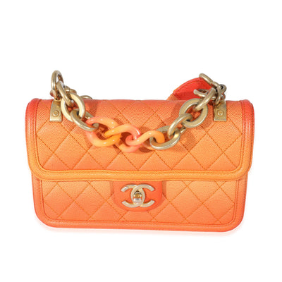 Chanel Orange Quilted Caviar Small Sunset On The Sea Flap Bag