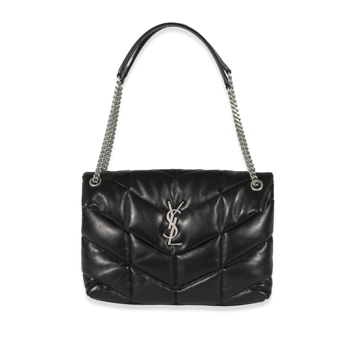 Saint Laurent Black Quilted Lambskin Medium Loulou Puffer Chain Bag