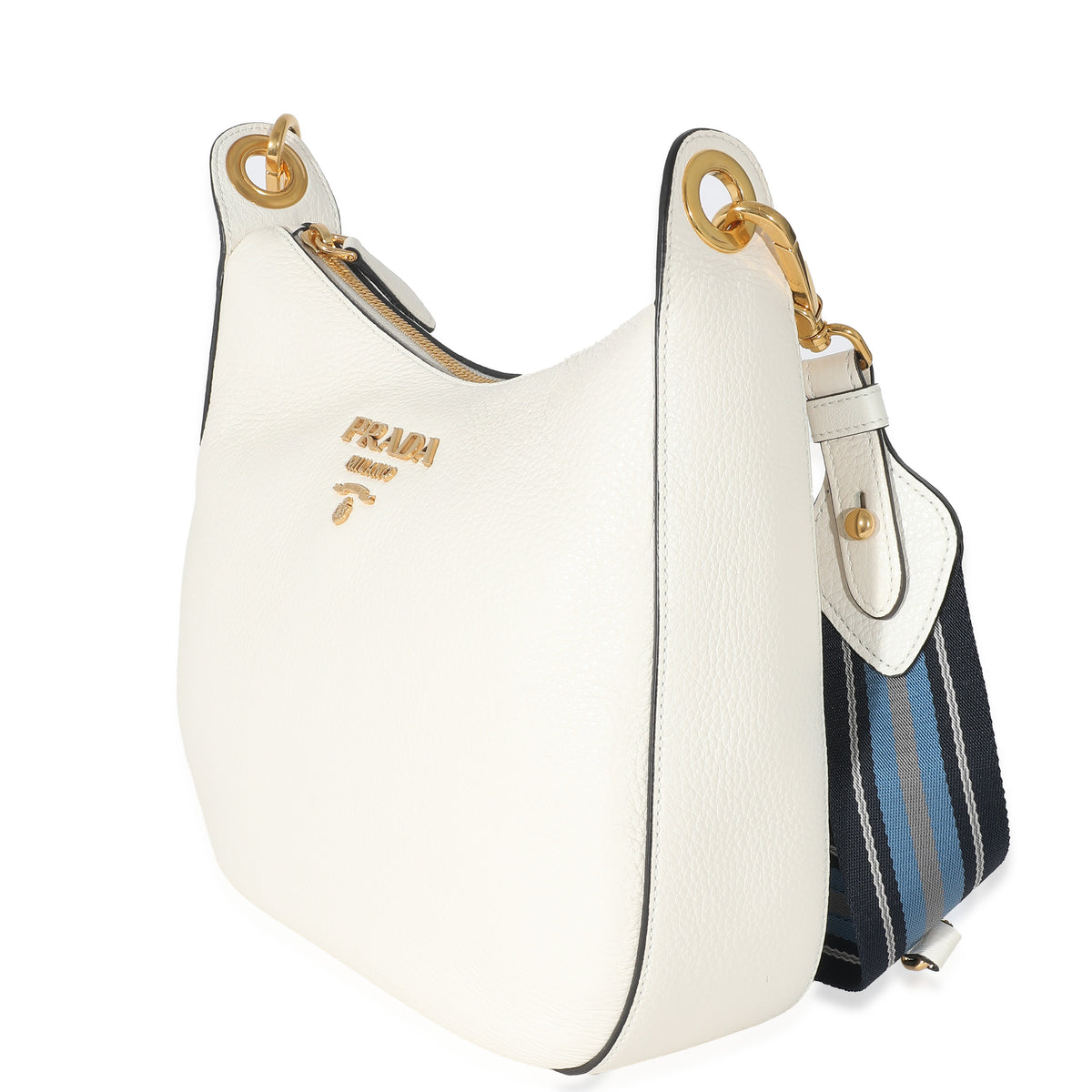 Prada White Vitello Daino Web Crossbody