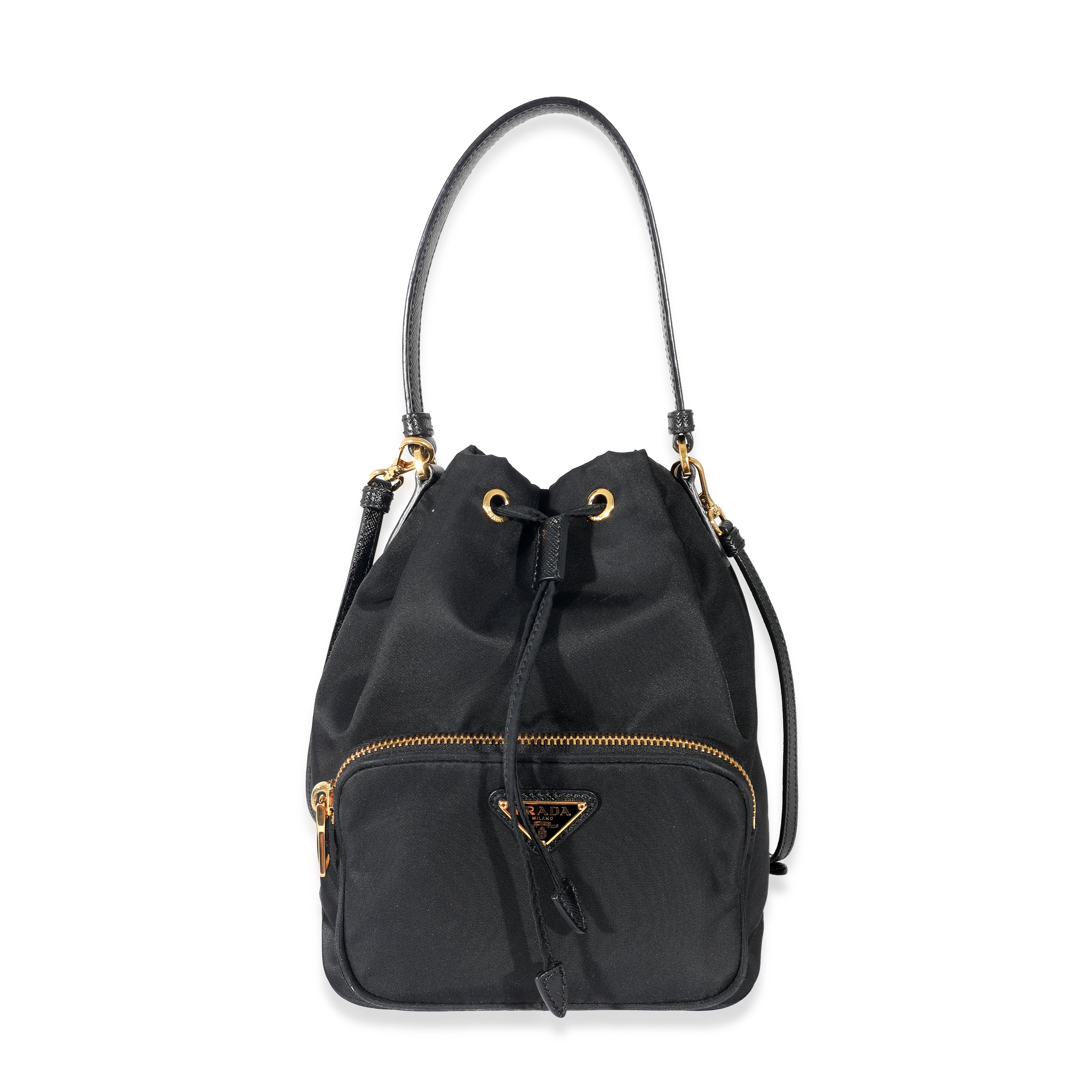 Duet Small Re Nylon Bucket Bag in Black - Prada