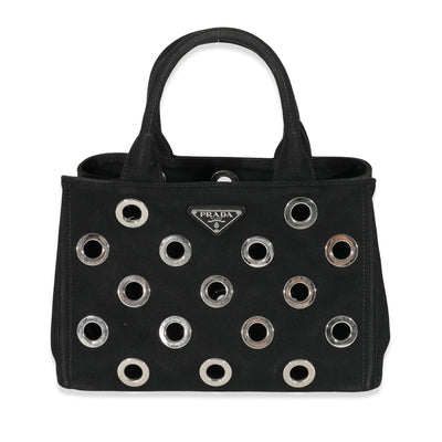 Prada Black Canvas Small Grommet Canapa Tote