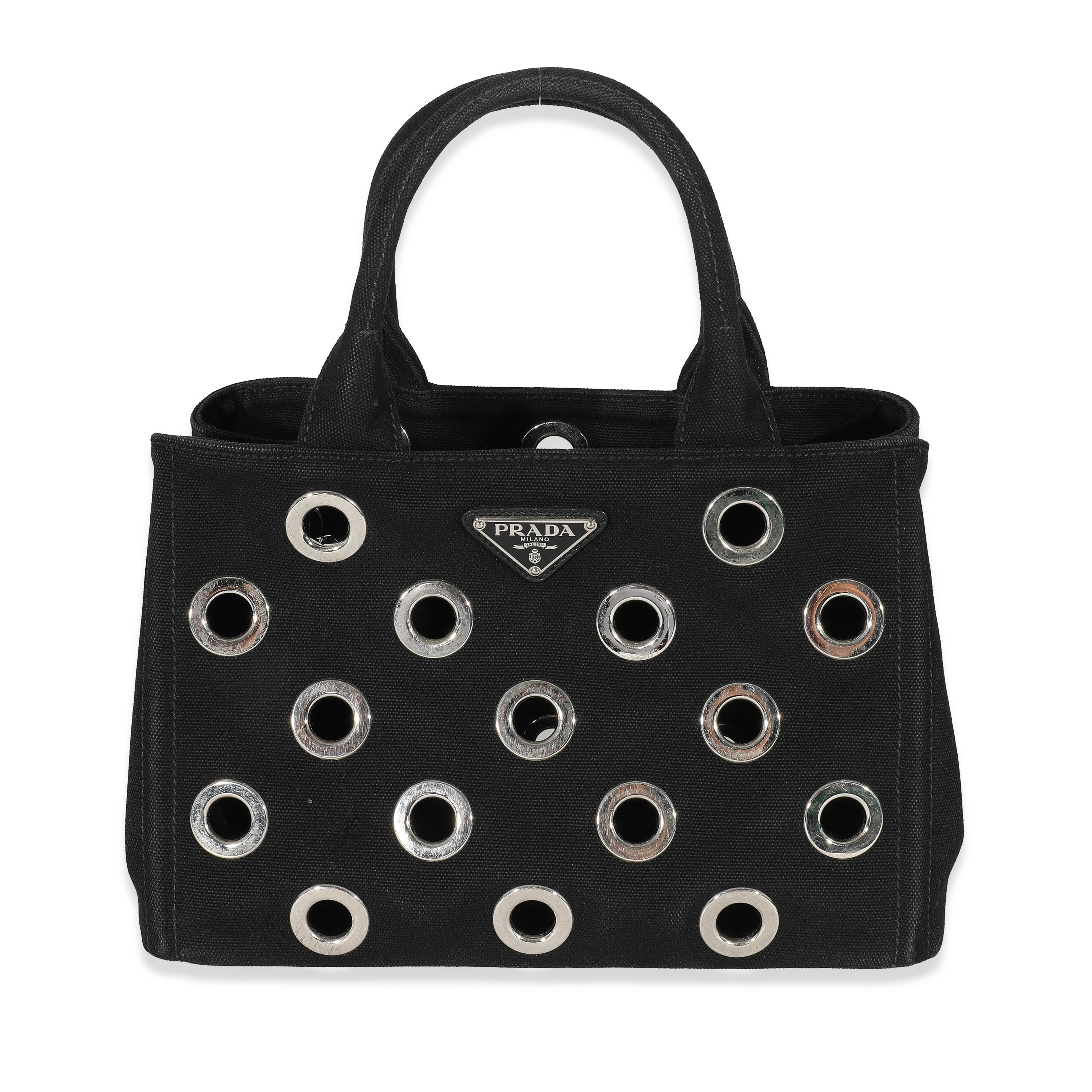 Prada Black Canvas Small Grommet Canapa Tote | myGemma | Item #132650