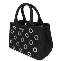 Prada Black Canvas Small Grommet Canapa Tote