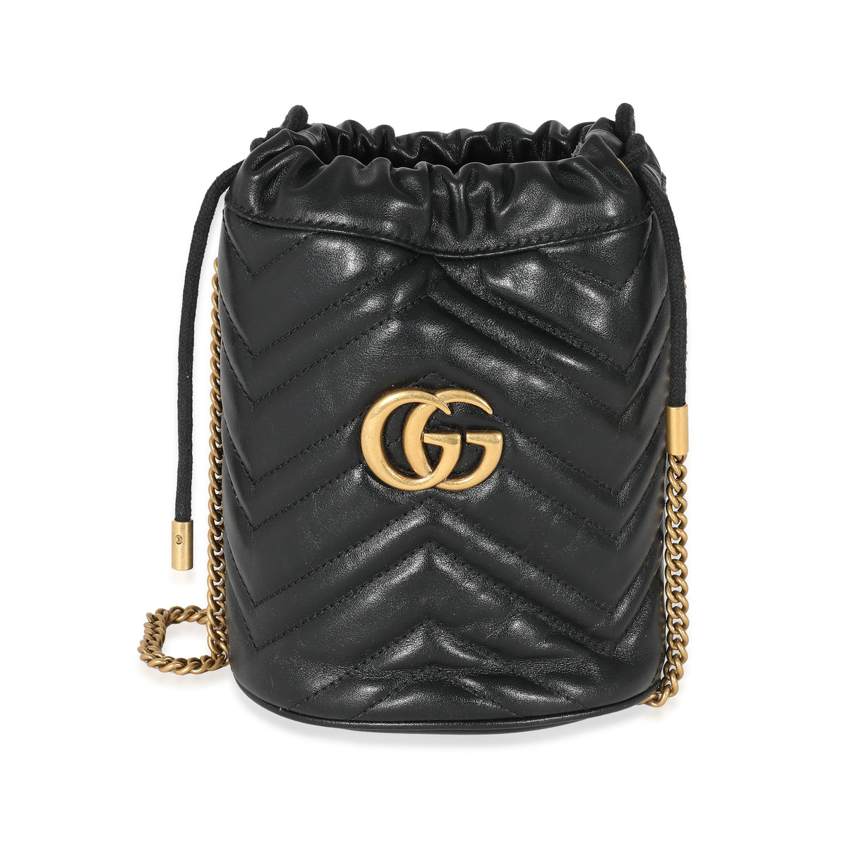Black Leather GG Marmont Mini Bucket Bag