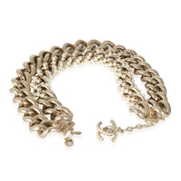 Gold Tone Chanel 2013 Double Curb Chain Choker With Faux Pearls