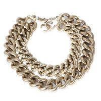 Gold Tone Chanel 2013 Double Curb Chain Choker With Faux Pearls