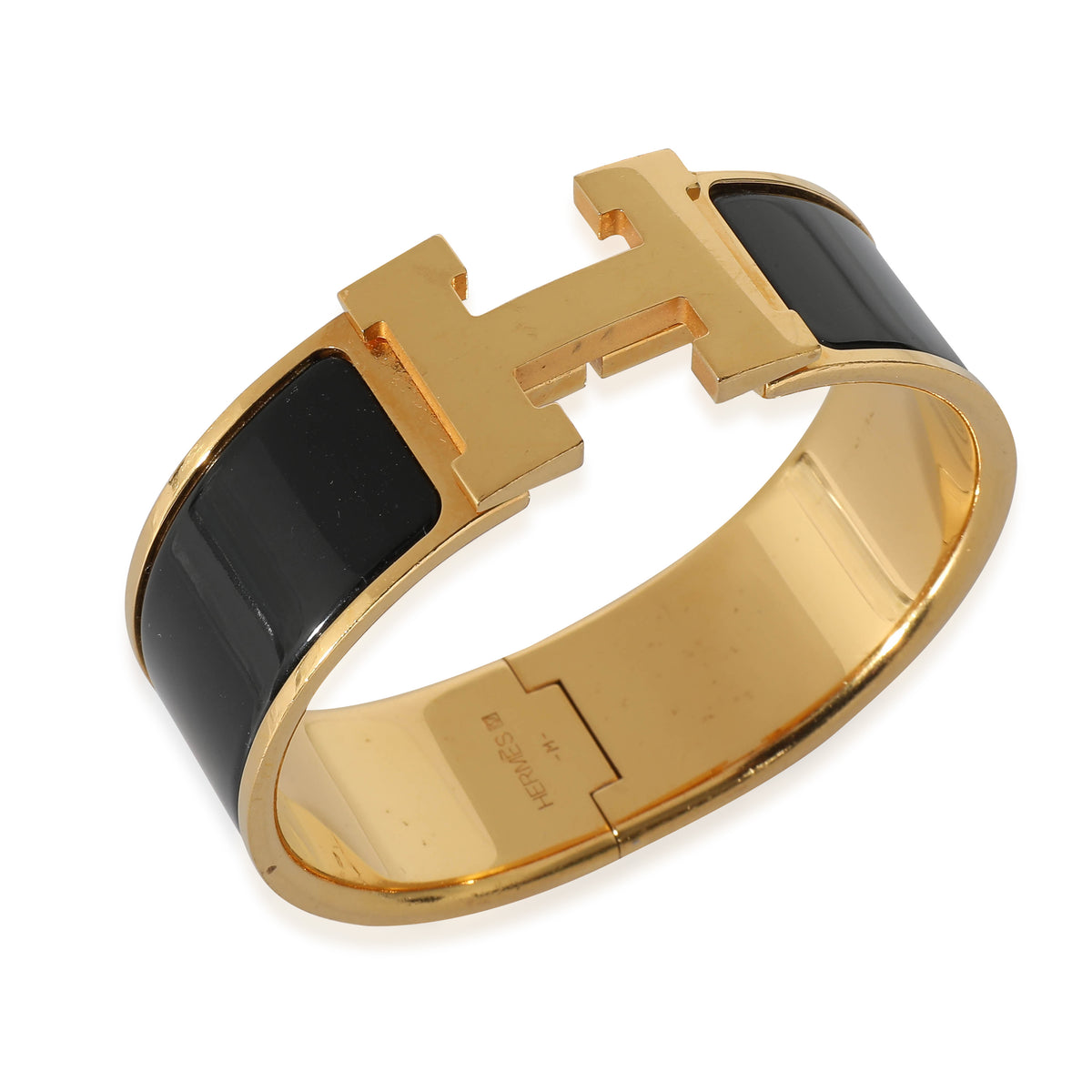 Hermès Clic Clac Gold Plated Bracelet in Noir