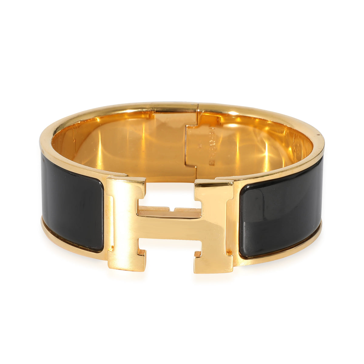 Hermès Clic Clac Gold Plated Bracelet in Noir