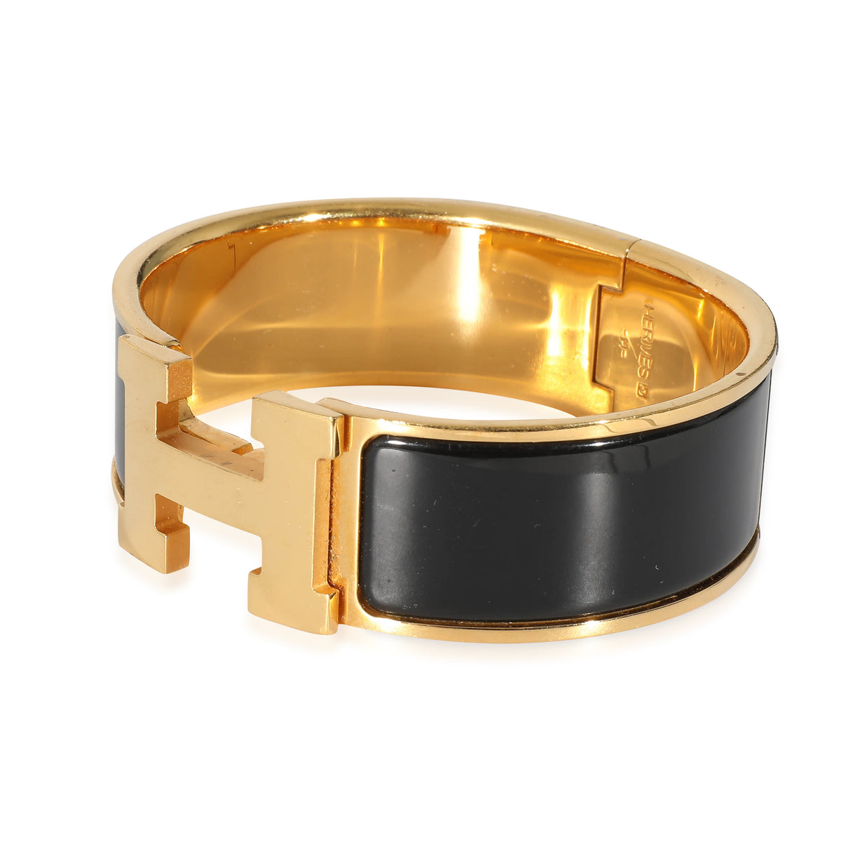 Hermès Clic Clac Gold Plated Bracelet in Noir