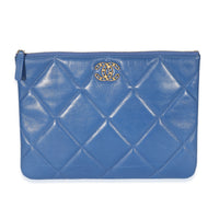 Chanel Blue Goatskin Quilted Chanel 19 Pouch