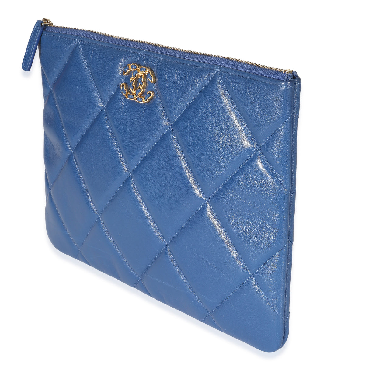 CHANEL Goatskin Quilted Large Chanel 19 Pouch Navy 1286572