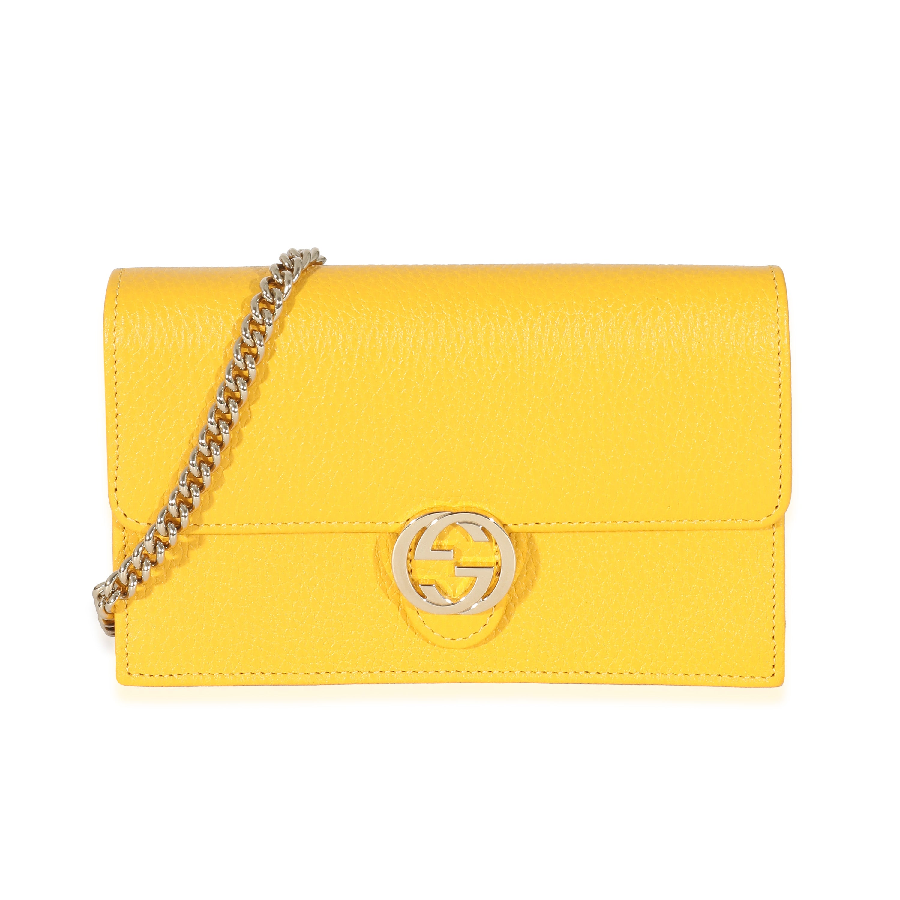 Gucci Yellow Calfskin Dollar Interlocking G Chain Wallet | myGemma