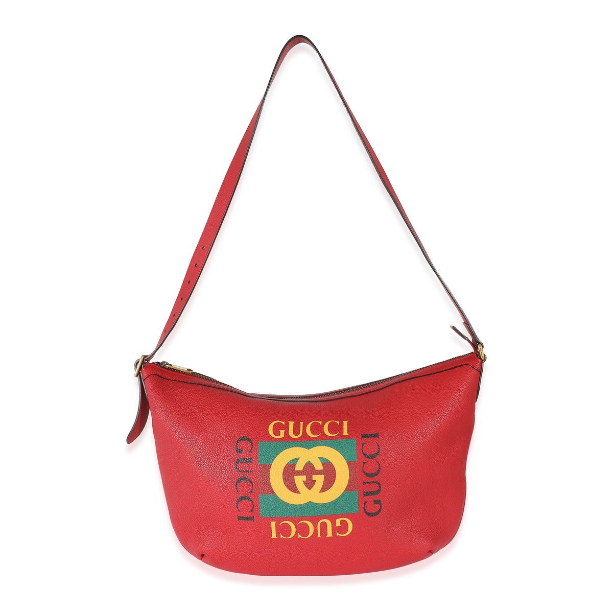 Gucci Red Grained Calfskin Logo Half Moon Hobo