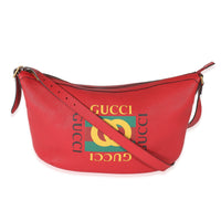 Gucci Red Grained Calfskin Logo Half Moon Hobo