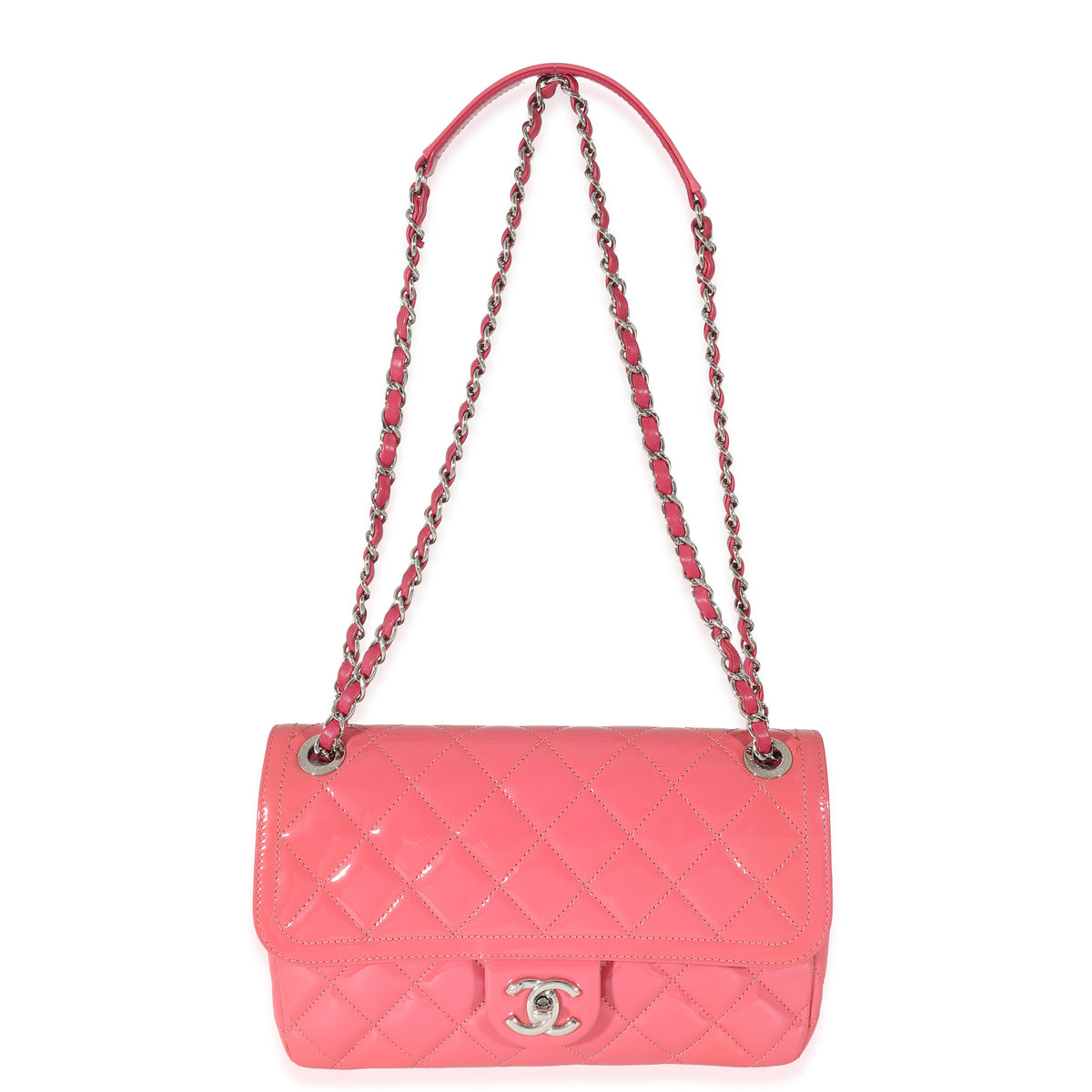 Chanel Pink Quilted Patent Leather Medium Coco Shine Flap Bag