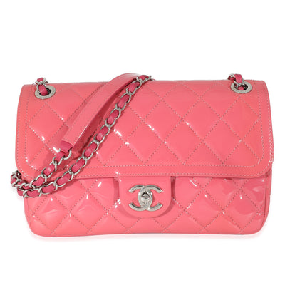 Chanel Pink Quilted Patent Leather Medium Coco Shine Flap Bag