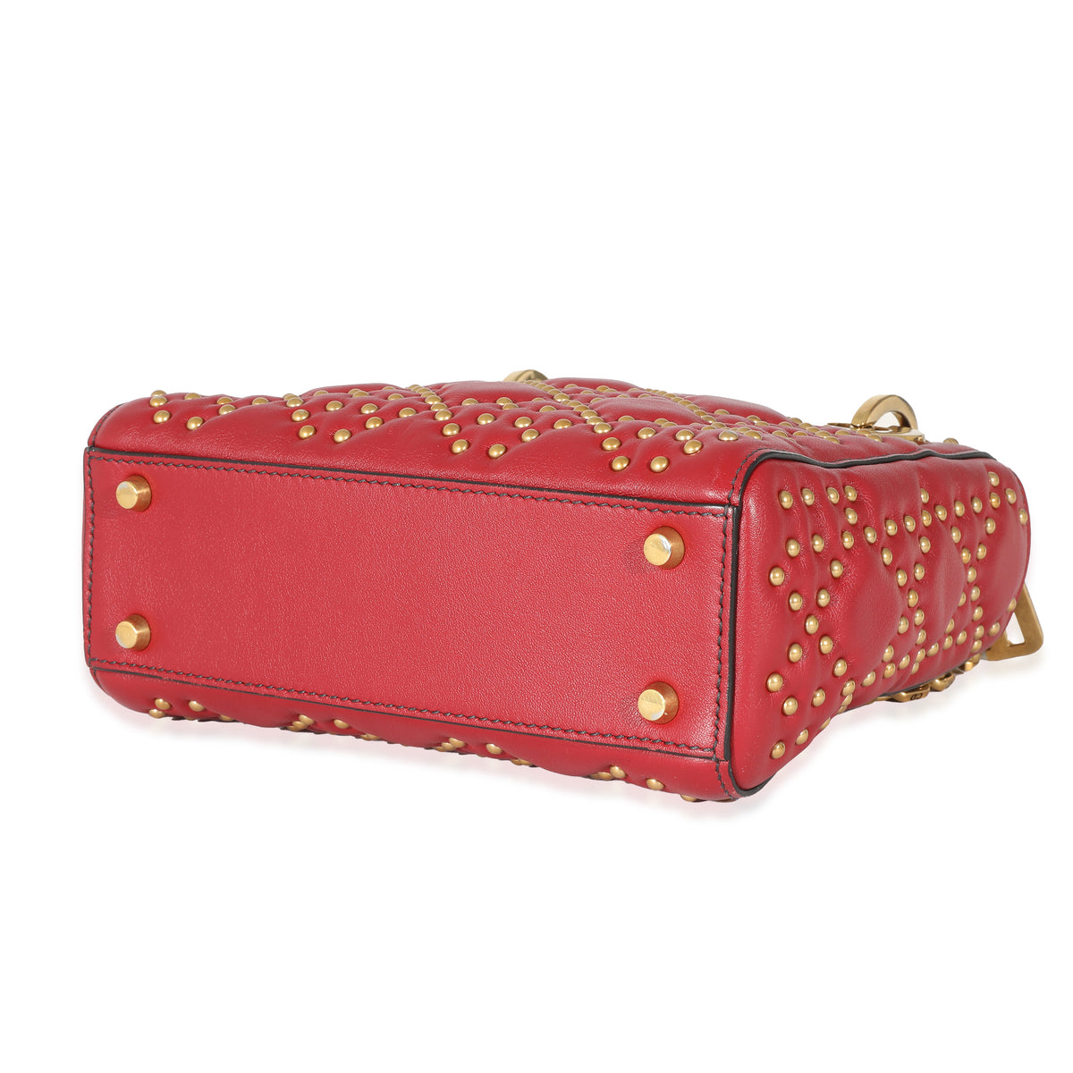 Christian Dior Red Cannage Studded Supple Leather Mini Lady Dior