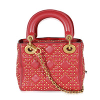 Christian Dior Red Cannage Studded Supple Leather Mini Lady Dior