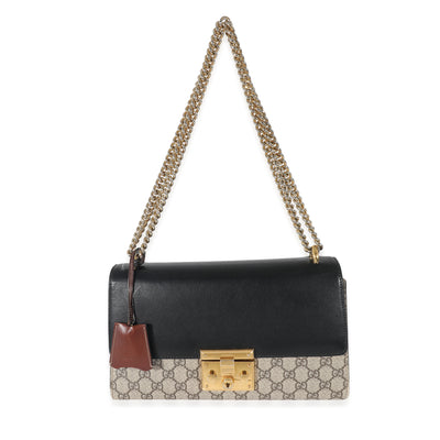 Gucci GG Supreme & Black Leather Medium Padlock Shoulder Bag