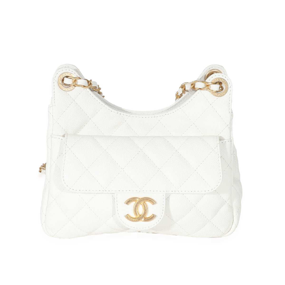 Chanel White Quilted Caviar Small Wavy CC Hobo, myGemma