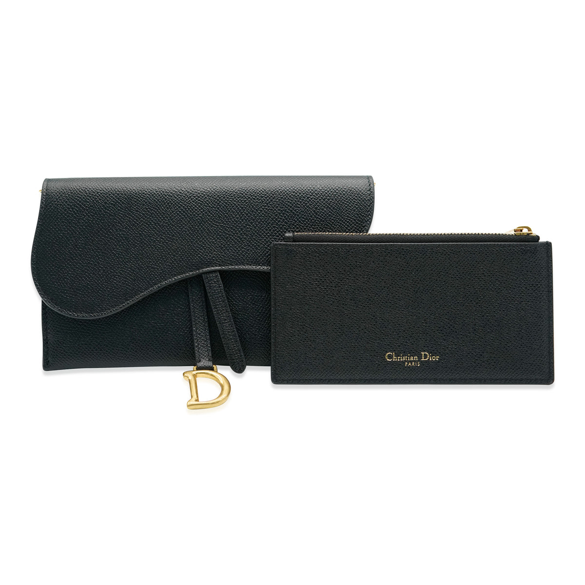 Christian Dior Black Grained Calfskin Saddle Long Chain Wallet