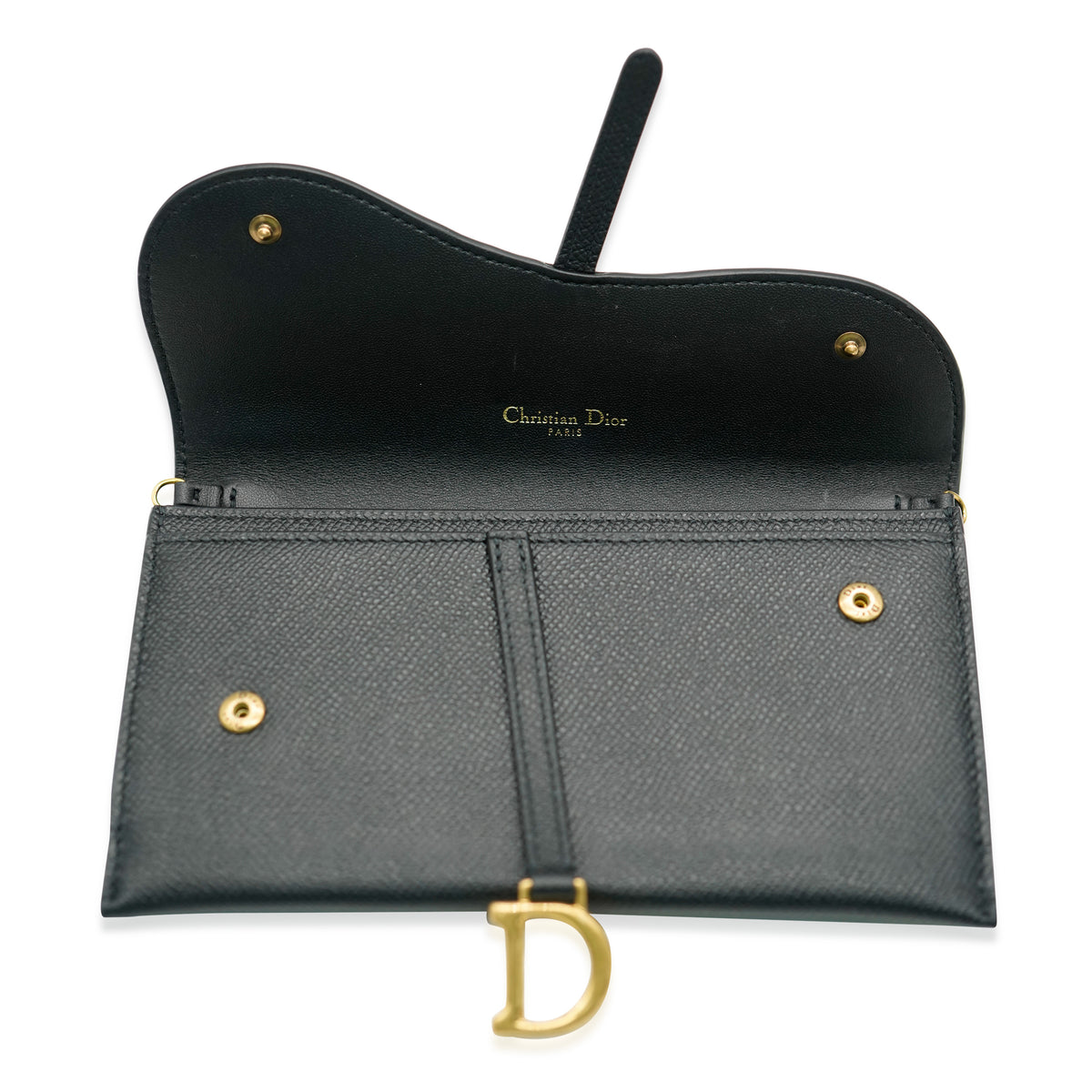 Christian Dior Black Grained Calfskin Saddle Long Chain Wallet