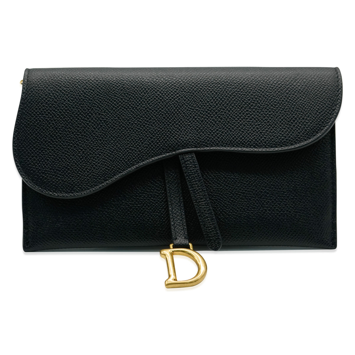 Christian Dior Black Grained Calfskin Saddle Long Chain Wallet