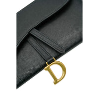 Christian Dior Black Grained Calfskin Saddle Long Chain Wallet