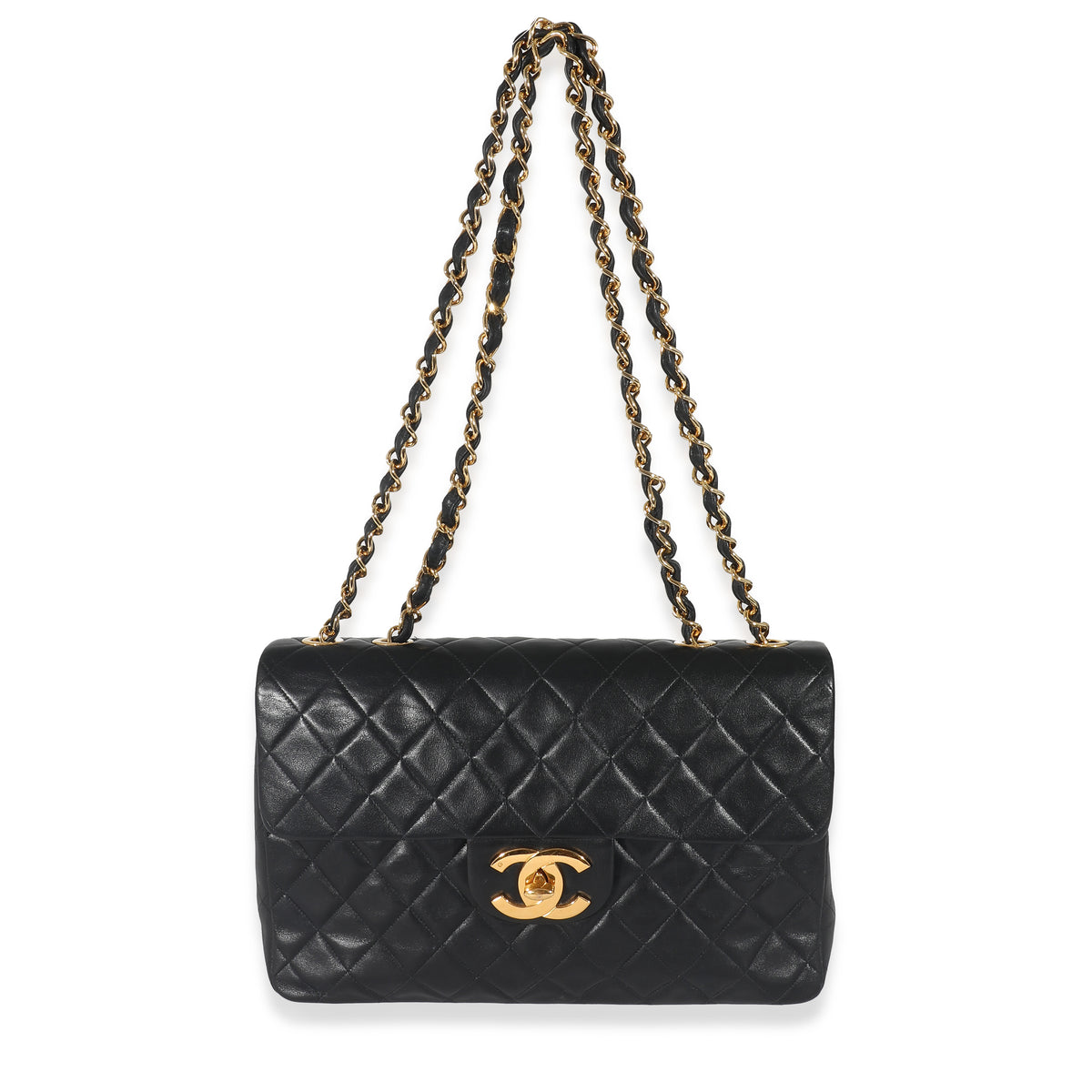 Chanel Vintage Black Lambskin 24k Jumbo XL Flap Bag