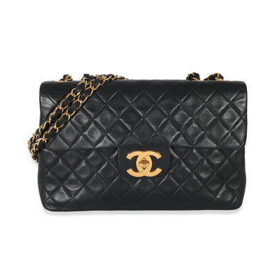 Chanel Vintage Black Lambskin 24k Jumbo XL Flap Bag