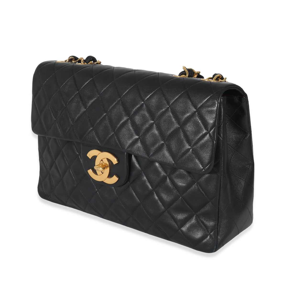 Chanel Vintage Black Lambskin 24k Jumbo XL Flap Bag