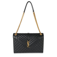 Saint Laurent Black Grain De Poudre Mix Matelassé Large Envelope Flap Bag