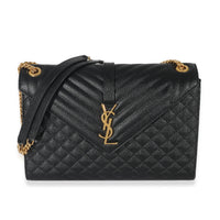 Saint Laurent Black Grain De Poudre Mix Matelassé Large Envelope Flap Bag