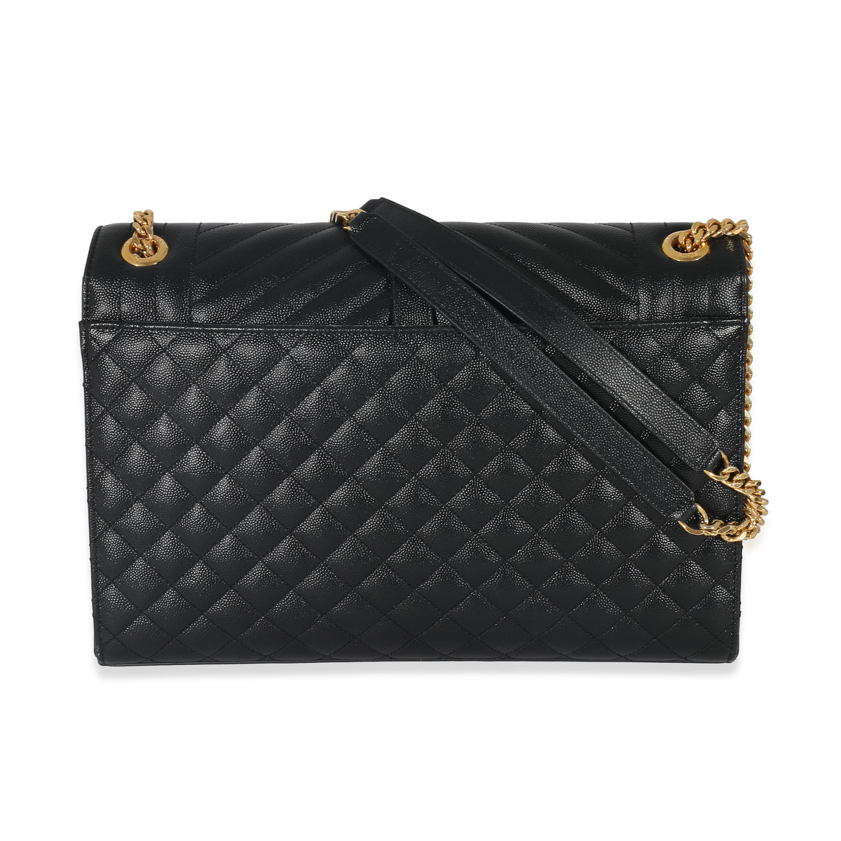 Saint Laurent Black Grain De Poudre Mix Matelassé Large Envelope Flap Bag