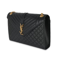 Saint Laurent Black Grain De Poudre Mix Matelassé Large Envelope Flap Bag