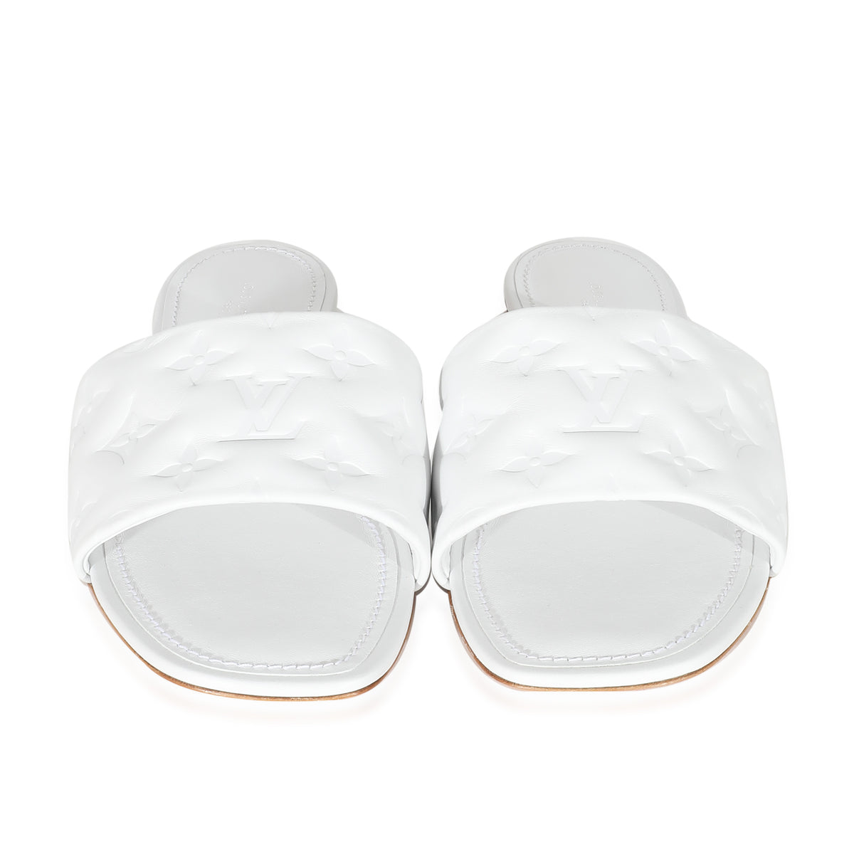 Louis Vuitton White Monogram Embossed Lambskin Revival Flat Mule