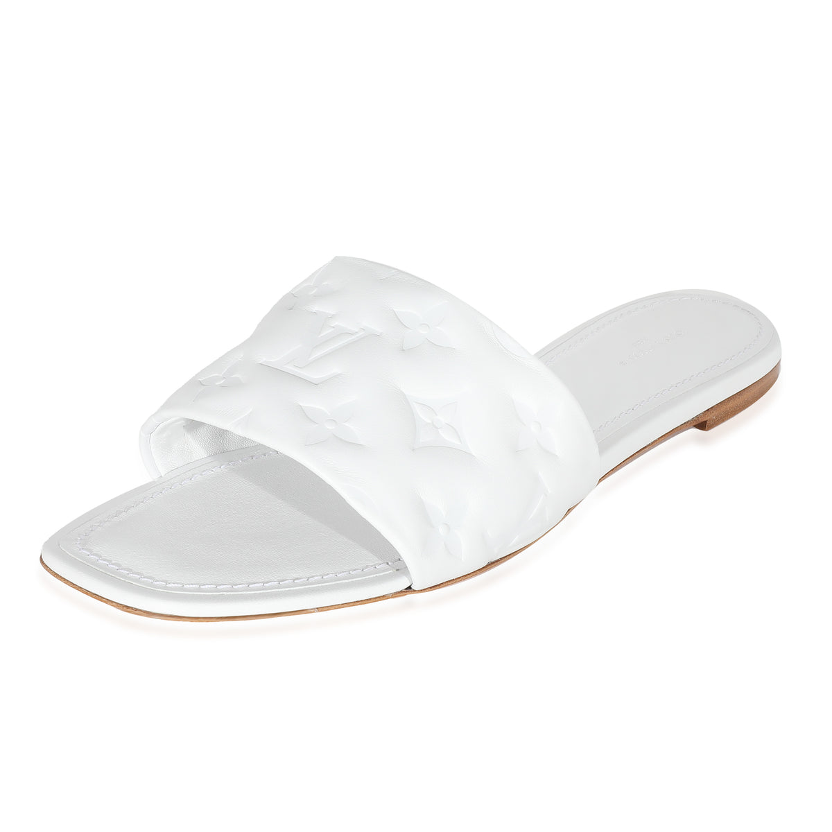 Louis Vuitton White Monogram Embossed Lambskin Revival Flat Mule