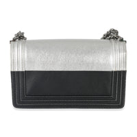Chanel Black & Metallic Silver Leather Medium Boy Bag