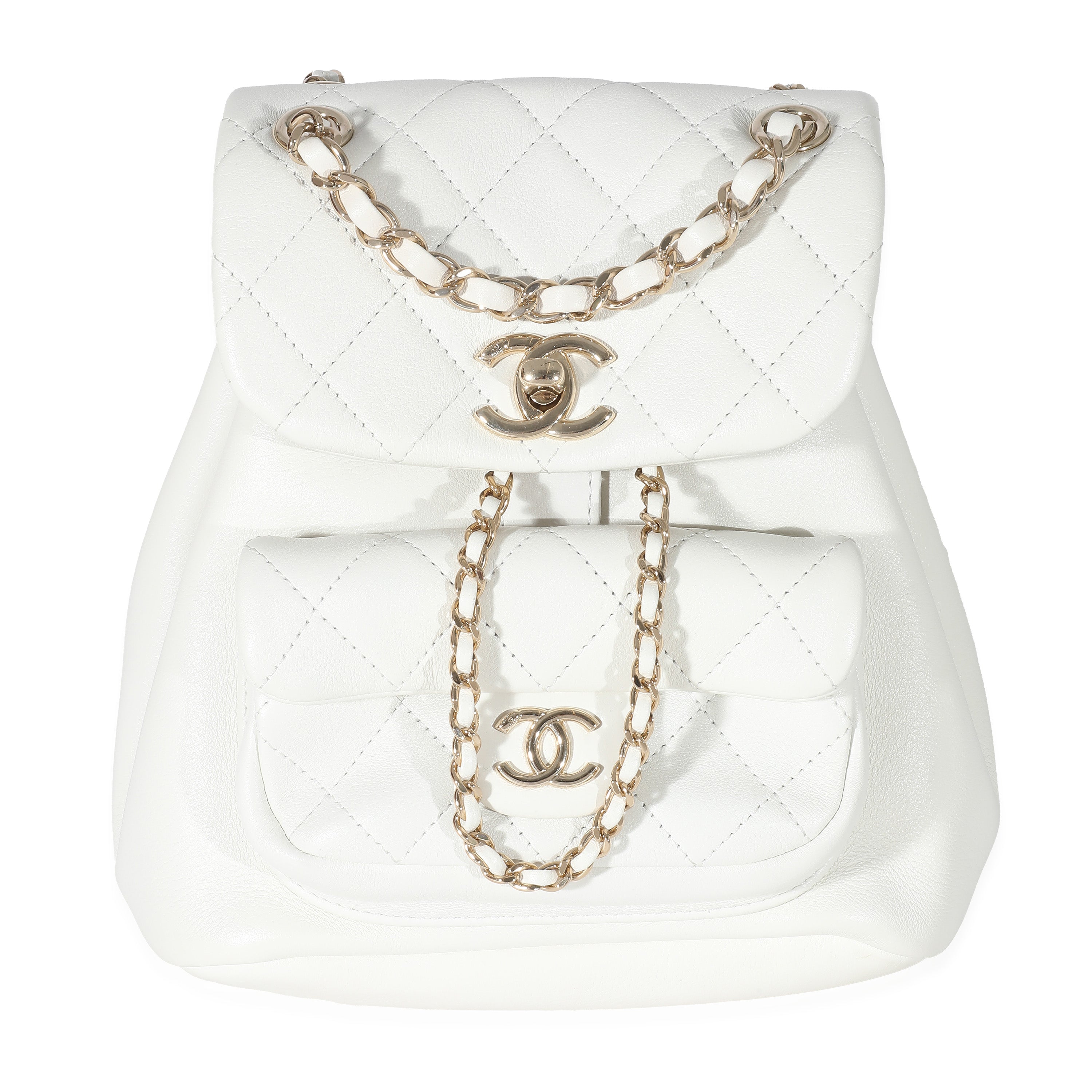 chanel mini backpack white Chanel White Shiny Aged Quilted Lambskin Small Duma Drawstring Backpack