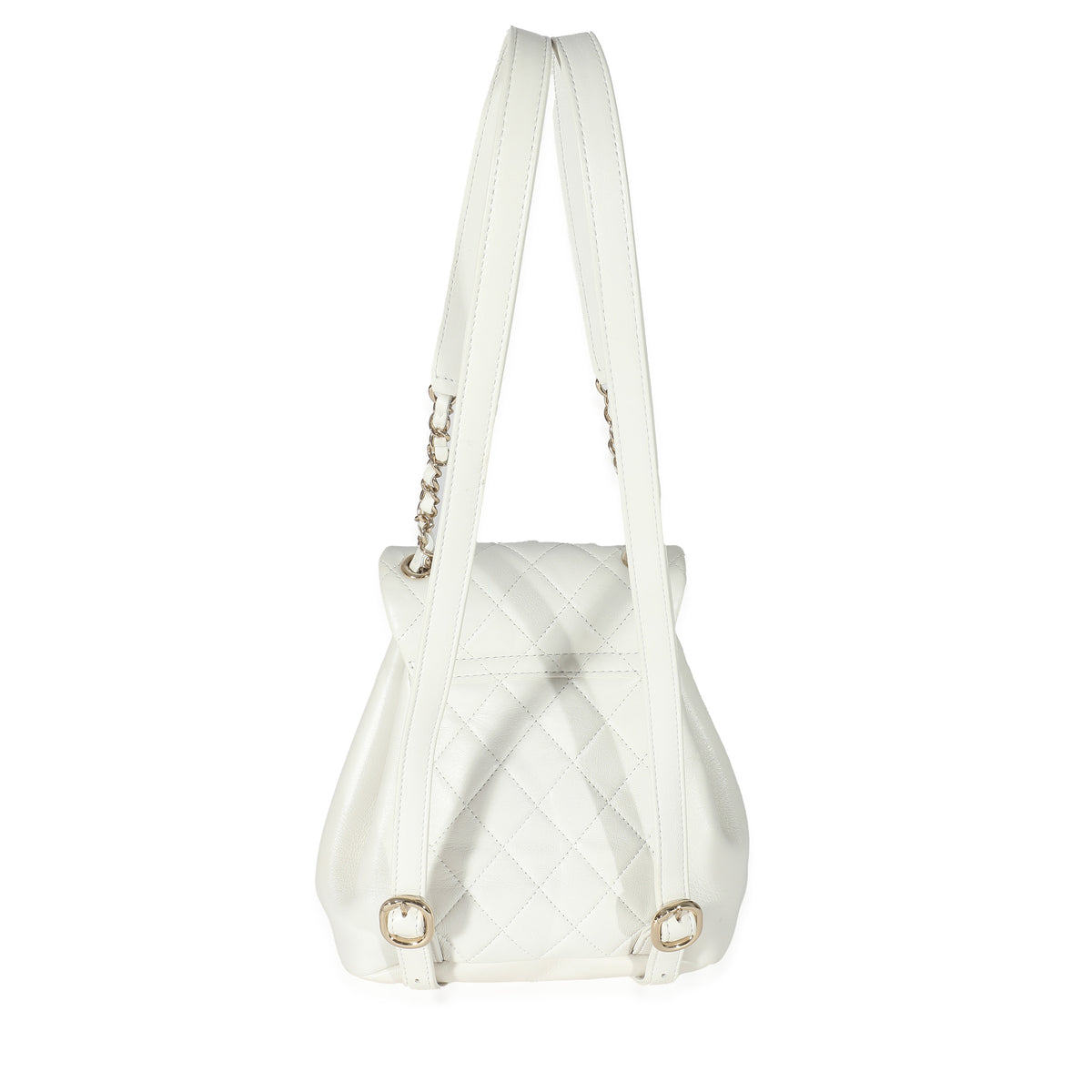 chanel white leather backpack Chanel White Shiny Aged Quilted Lambskin Small Duma Drawstring Backpack