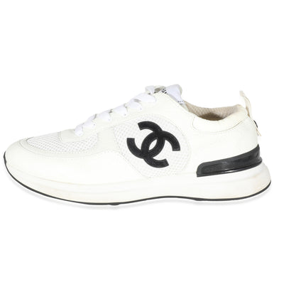 Chanel White Leather Mesh CC Sneaker 39 1/2