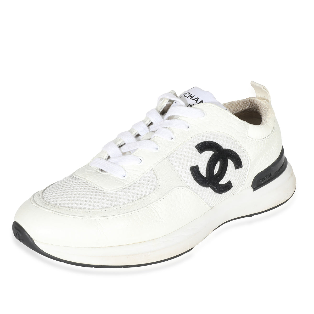 Chanel White Leather Mesh CC Sneaker 39 1/2