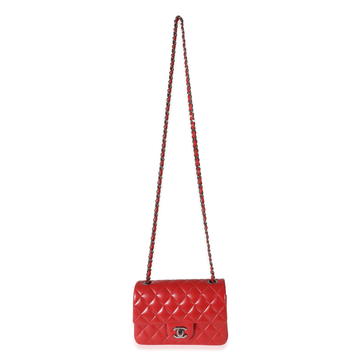 Chanel Classic Mini Flap Quilted Lambskin Bag in Red