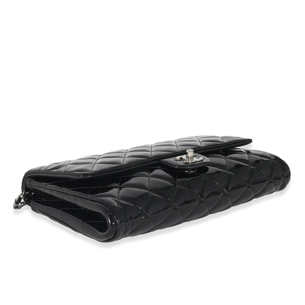 Chanel Black Quilted Patent Leather Clutch on Chain