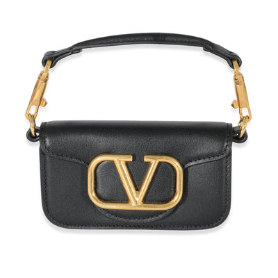 Valentino Black Leather Vlogo Mini Locò Bag