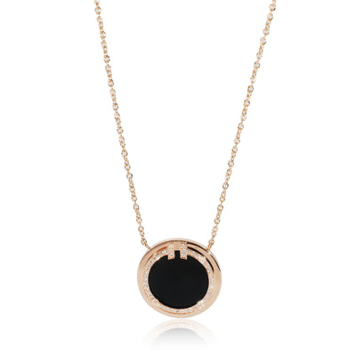 Tiffany & Co. Diamond & Black Onyx Circle Pendant in 18k Rose Gold 0.05 CTW