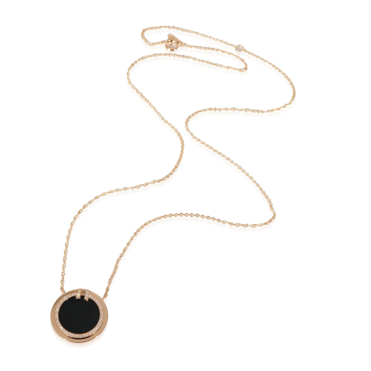 Tiffany & Co. Diamond & Black Onyx Circle Pendant in 18k Rose Gold 0.05 CTW