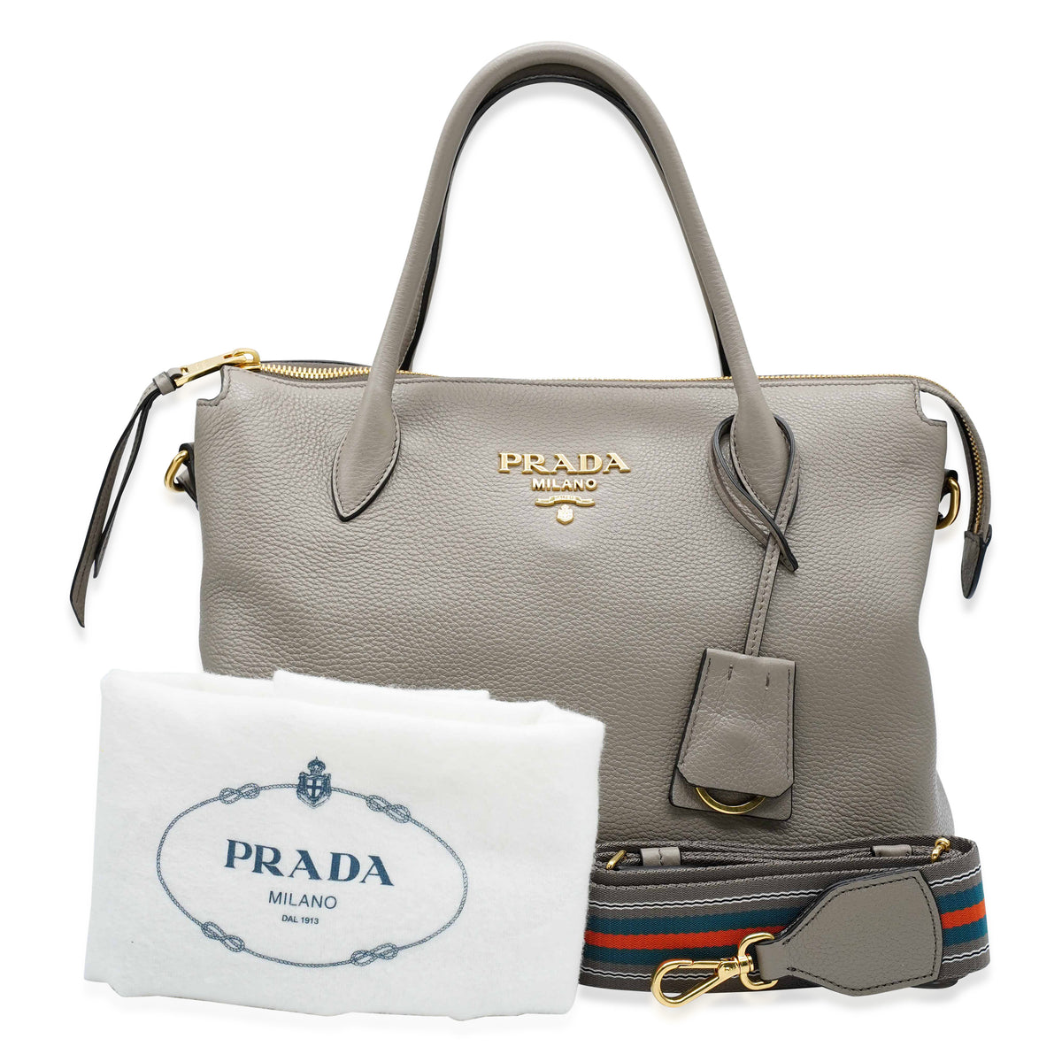 Prada Argilla Leather Vitello Daino Shoulder Bag