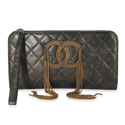 Chanel Bronze Metallic Quilted Calfskin Chain CC Wristlet Clutch