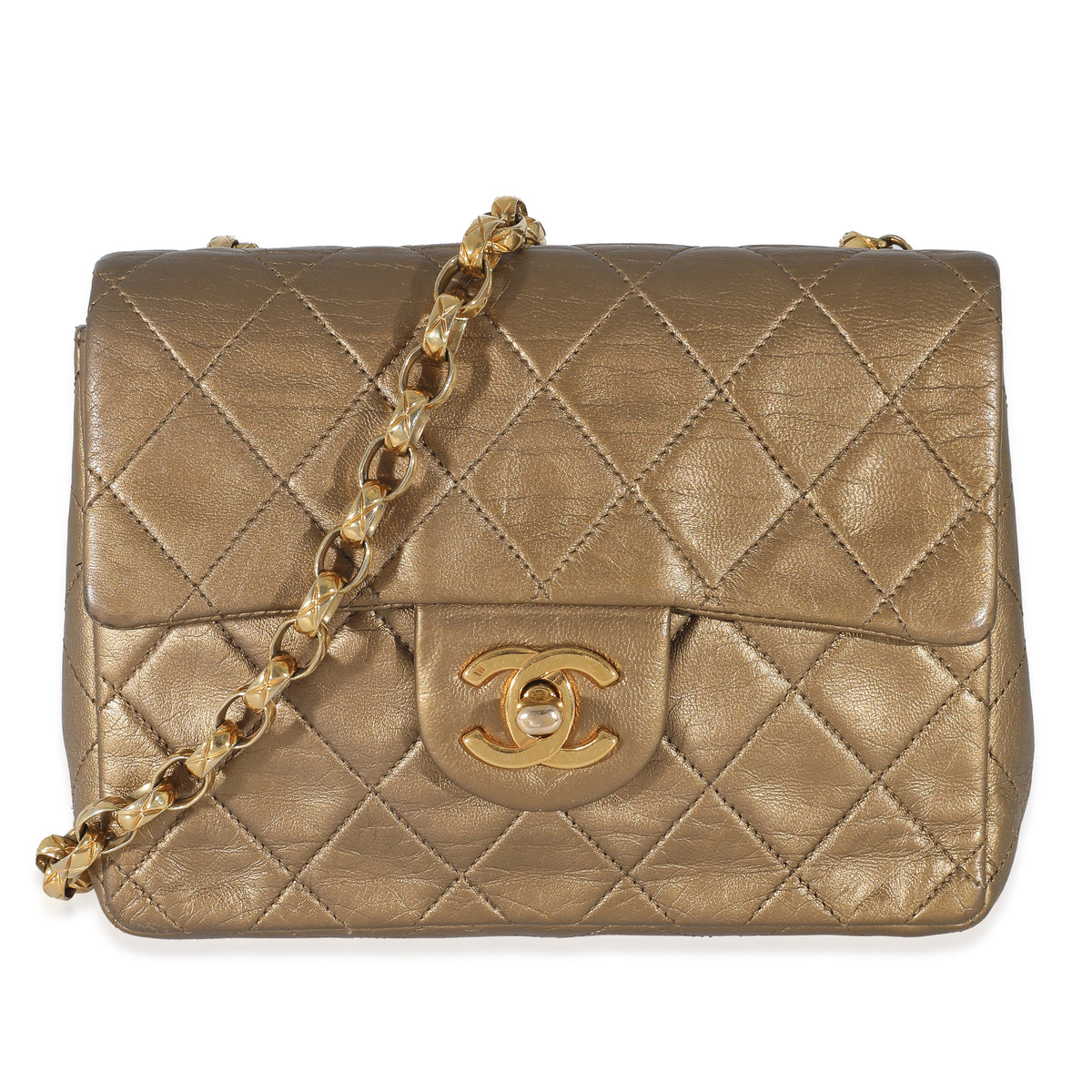 Women's Crush Mini Chain Bag Metallized Quilted in Gold